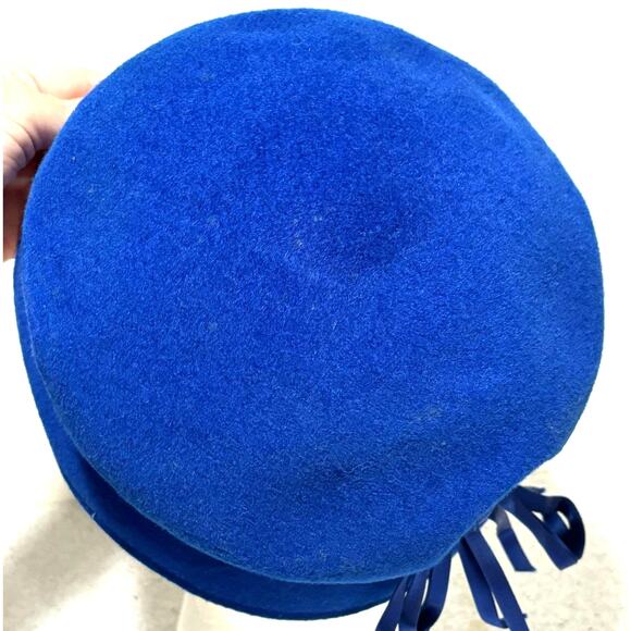 Royal blue Glenover felted wool pillbox hat vintage mid century ribbon trim - Picture 4 of 10